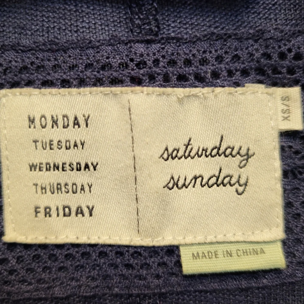 Saturday Sunday Blue & Cream Linen Cardigan Duster with Shawl Collar- Size XS/S - Picture 4 of 6